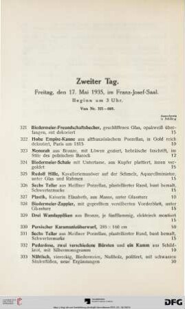 Zweiter Tag: Freitag, den 17. Mai 1935, im Franz-Josef-Saal, Beginn um 3 Uhr (Nr. 321-660)