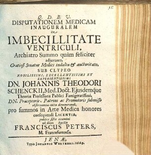 Disputationem Medicam Inauguralem De Imbecillitate Ventriculi