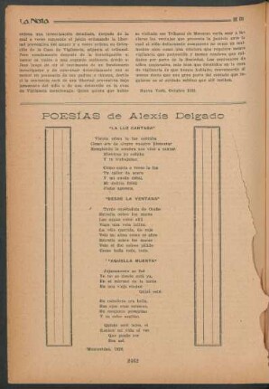 Poesías de Alexis Delgado : "La luz cantaba" [y] "Desde la ventana" [y] "Aquella muerta"