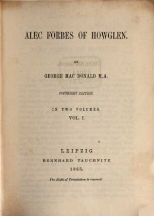 Alec Forbes of Howglen. 1