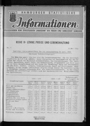 Hamburger Preisindexziffern für die Lebenshaltung im April 1954 : Nr. 6