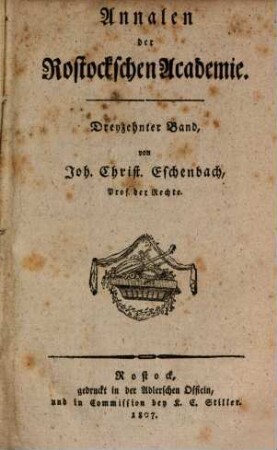 Annalen der Rostockschen Academie. 13. 1807