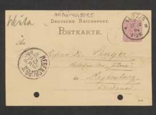 Brief von Georg Winter an Jakob Singer