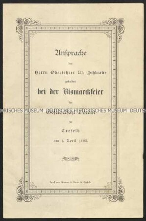 Ansprache zur Bismarckfeier des Gesellschaftsvereins zu Krefeld