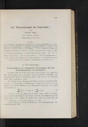 Zur Thermodynamik des Isopentans.