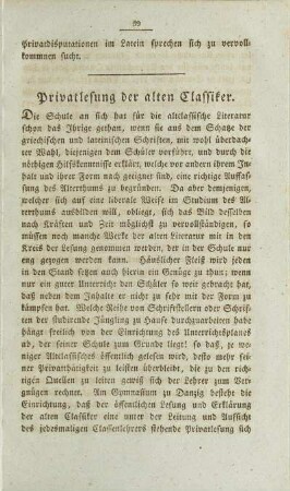 Privatlesung der alten Classiker