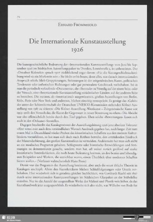 Die Internationale Kunstausstellung 1926