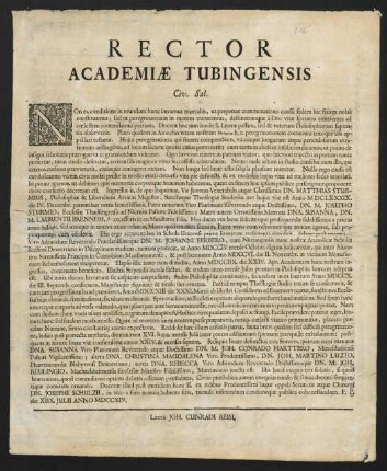 Rector Academiae Tubingensis Civ. Sal.