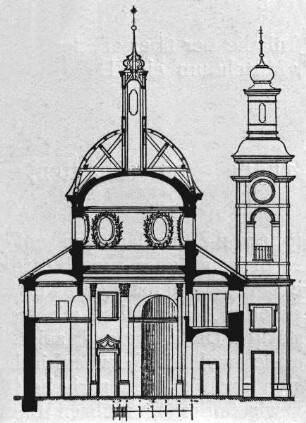 Schnitt durch die Schloßkirche Heilige Dreifaltigkeit in Frain (Mähren)