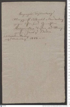 Markgraf Albrecht Achilles verschreibt seiner Gemahlin Margarethe das Schloss Hoheneck und andere Güter als Morgengabe