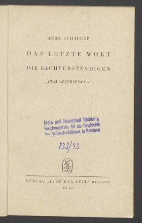 Das letzte Wort : zwei Erzählungen