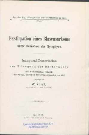 Exstirpation eines Blasensarkoms unter Resektion der Symphyse