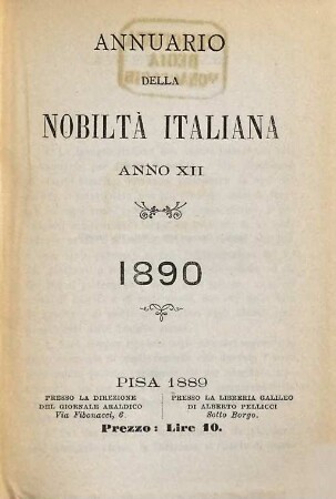 Annuario della nobiltà italiana. 1890 = Anno 12