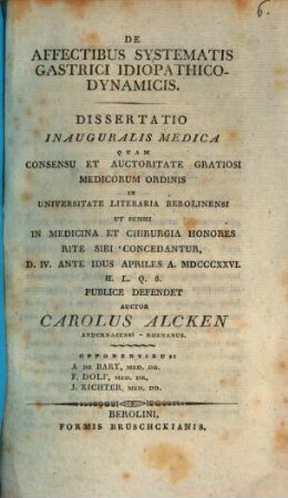 De affectibus systematis gastrici idiopathico-dynamicis : diss. inaug. med.