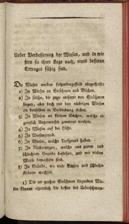 Ueber Verbesserung der Wiesen, und in wie fern sie ihrer Lage nach , eines besseren Ertrages fähig sind