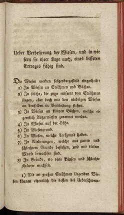 Ueber Verbesserung der Wiesen, und in wie fern sie ihrer Lage nach , eines besseren Ertrages fähig sind
