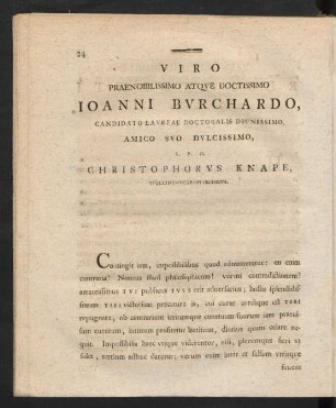 Viro Praenobilissimo Aque Doctissimo Ioanni Burchardo, ...
