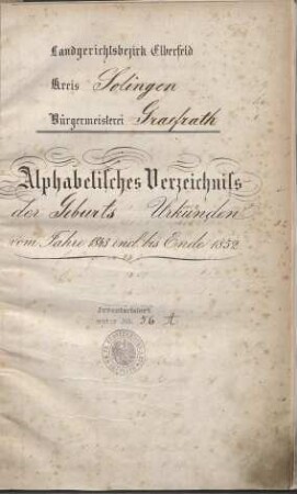 Dezennaltabellen 1843 - 1852 Geburten, Heiraten und Sterbefälle Gräfrath
