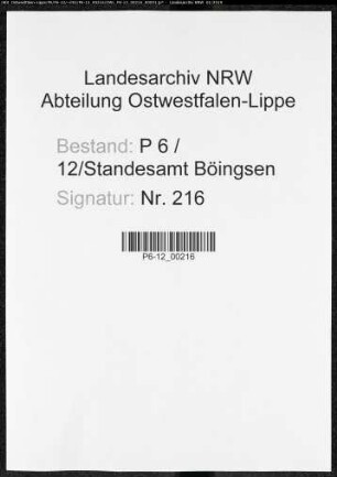 Sterberegister Standesamt Böingsen