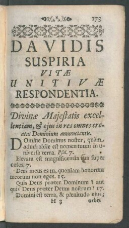 Davidis Suspiria Vitae Unitivae Respondentia