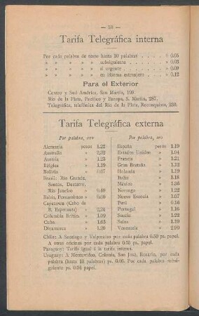 Tarifa telegráfica externa