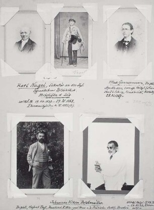 5 Porträts von 3 Mitgliedern der naturwissenschaftlichen Vereinigung "Isis" in Dresden : 5 Porträts von 3 Mitgliedern (Karl Nagel, Max Gonnermann und Johannes Viktor Teichmüller) der naturwissenschaftlichen Vereinigung "Isis" in Dresden, zwischen 1860-1920. Dresden: SLUB Mscr.Dresd.App.1665
