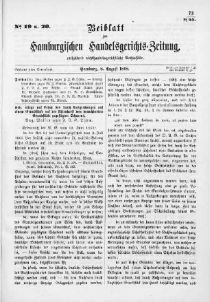 Beiblatt zur hamburgischen Handelsgerichts-Zeitung No. 19 u. 20. Hamburg, 8. August 1868.