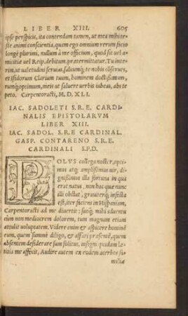 Iac. Sadoleti S. R. E. Cardinalis Epistolarum Liber XIII.