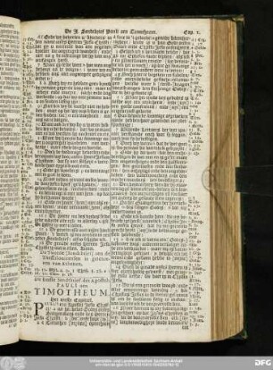 De Eerste Sendtbrief des Apostels Pauli aen Timotheum.