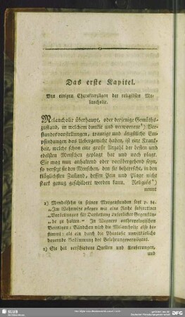 Das erste Kapitel. Von einigen Charakterzügen der religiösen Melancholie