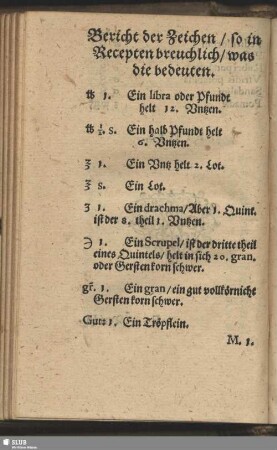 Bericht der Zeichen, so in Recepten breuchlich, was die bedeuten