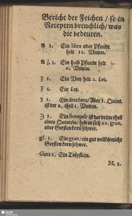 Bericht der Zeichen, so in Recepten breuchlich, was die bedeuten
