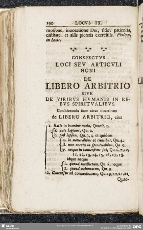 Locus IX. De Libero Arbitrio