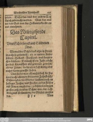 Das Neunzehende Capitel. Vom Schorbouck und Güldenen Ader.