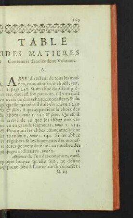 Table des matieres contenues dans les deux volumes.