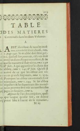 Table des matieres contenues dans les deux volumes.