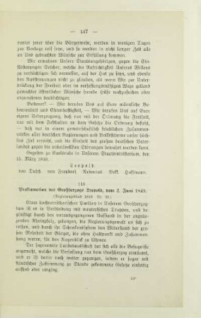 118. Proklamation des Großherzogs Leopold, vom 2. Juni 1849