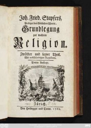 Theil 12: Joh. Fried. Stapfers, Prediger des Göttlichen Worts, Grundlegung zur wahren Religion