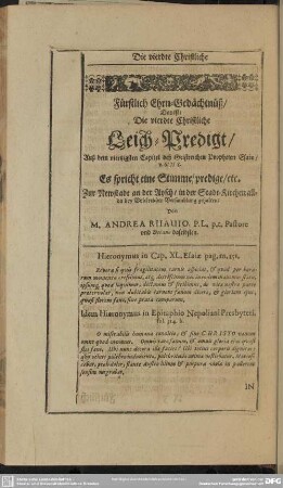 Fürstlich Ehrn-Gedächtnüß, das ist: Die vierdte Christliche Leich-Predigt