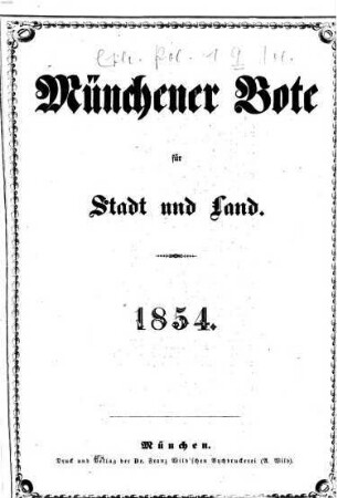 Münchener Bote für Stadt und Land. 1854, 1854