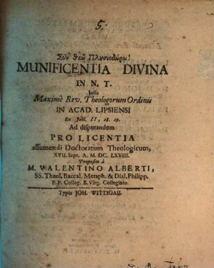 Munificentia divina in N. T. : ... ex Joel. II, 28. 29. ad disputandum ... proposita