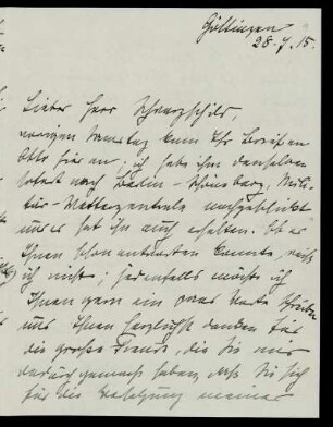 Nr. 1: Brief von Mali Blumenthal an Karl Schwarzschild, Göttingen, 28.7.1915
