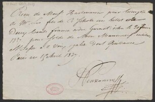 Quittung über Honorar für "Messe à deux voix égales"