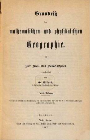 Grundriß der mathematischen und physikalischen Geographie : für Real- und Handelsschulen