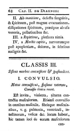 Classis III. Sistens morbos convulsivos & spasinodicos.