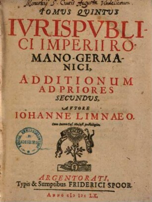 Tomvs ... Ivris Pvblici Imperii Romanogermanici, Quintus. Additionum Ad Priores Secundus