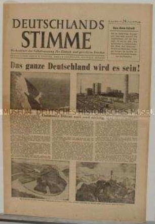 Wochenzeitung der Volkskongressbewegung "Deutschlands Stimme" zur Frage der Einheit Deutschlands