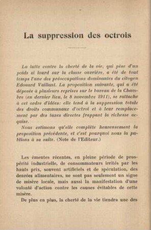 La suppression des octrois