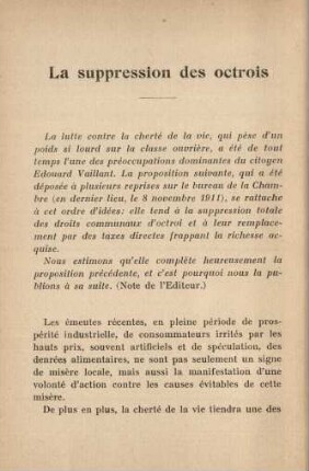 La suppression des octrois