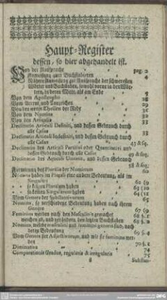 Haupt-Register dessen, so hier angehandelt ist
